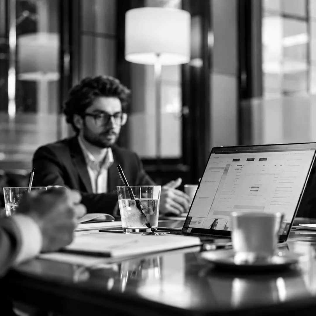 Monochrome Executive Meeting in Focus